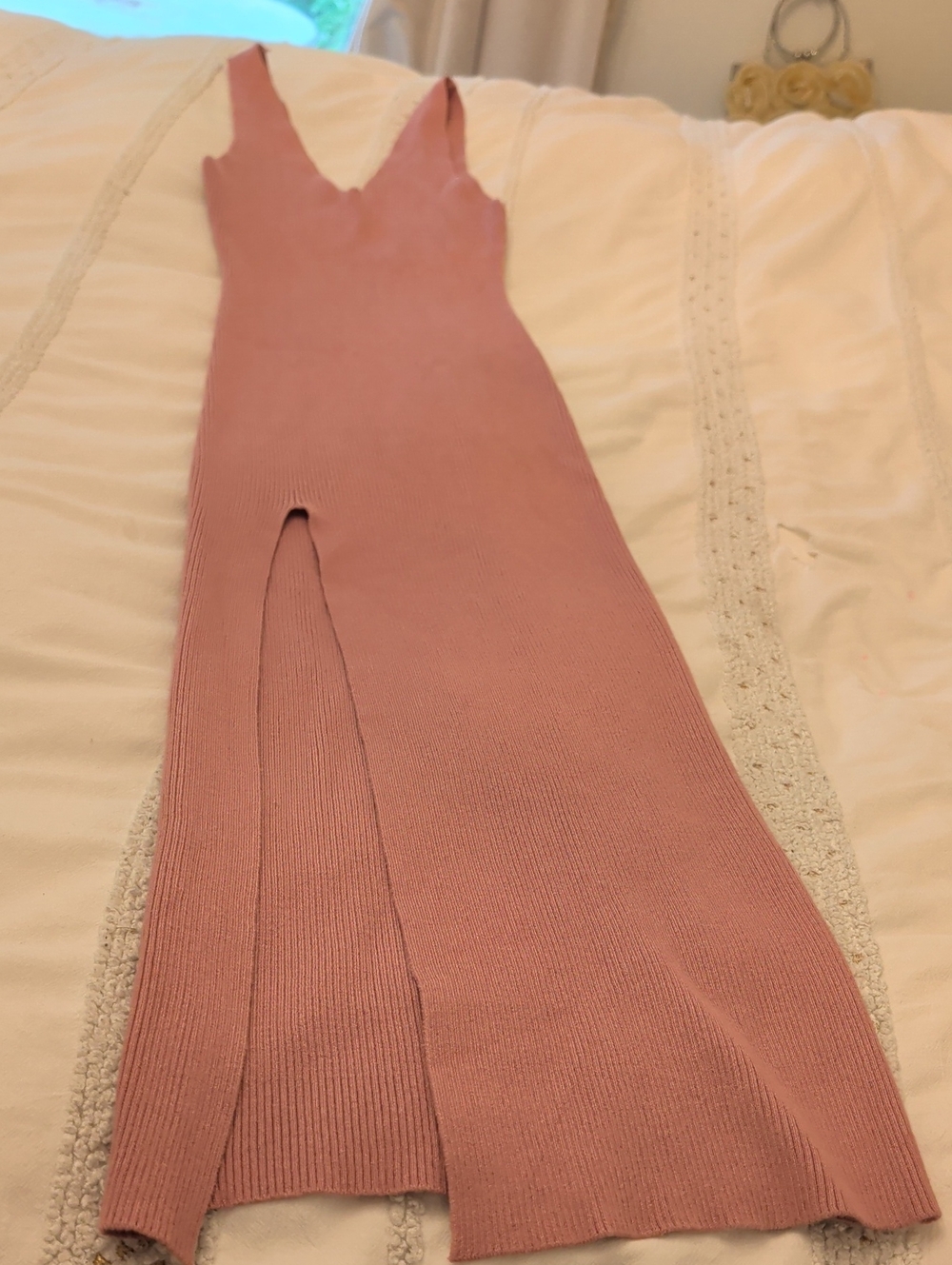 Sleeveless Rib Knit Midi Dress in Dusty Rose